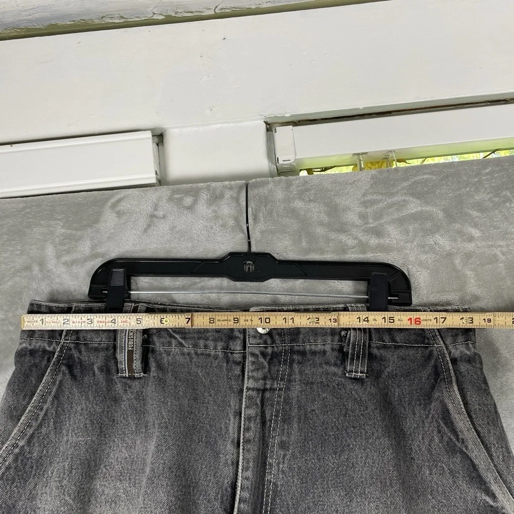 Vtg Y2K FUBU Cargo Shorts Black Denim Jorts Super Baggy Loose 38W (fit 36x15)